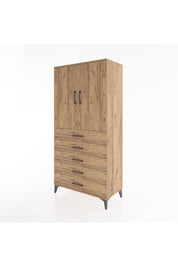 Hyperion Dolap 2 Raflı 5 Çekmeceli 2 Kapaklı 88x44x182 Çam-Çam