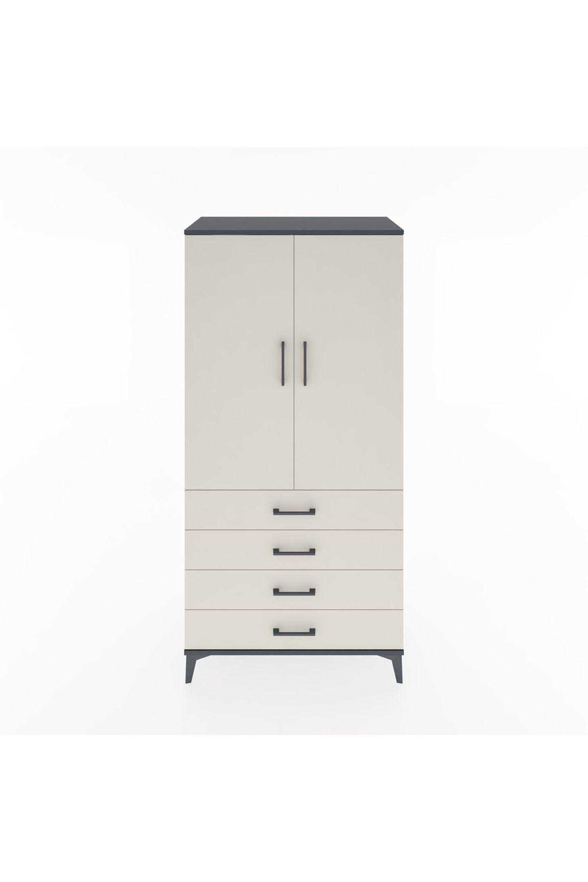 Hyperion Dolap 2 Raflı 4 Çekmeceli 2 Kapaklı 88x44x182 Antrasit-Aytaşı