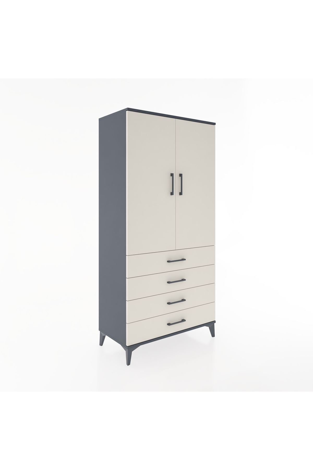 Hyperion Dolap 2 Raflı 4 Çekmeceli 2 Kapaklı 88x44x182 Antrasit-Aytaşı