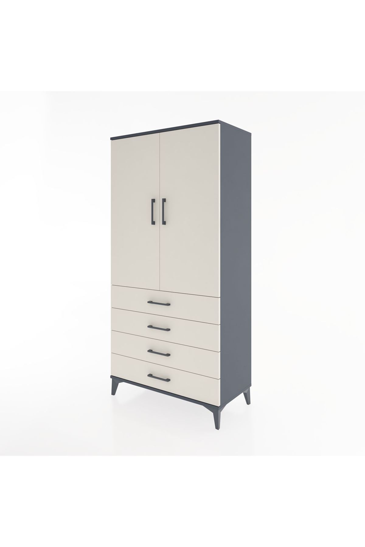 Hyperion Dolap 2 Raflı 4 Çekmeceli 2 Kapaklı 88x44x182 Antrasit-Aytaşı