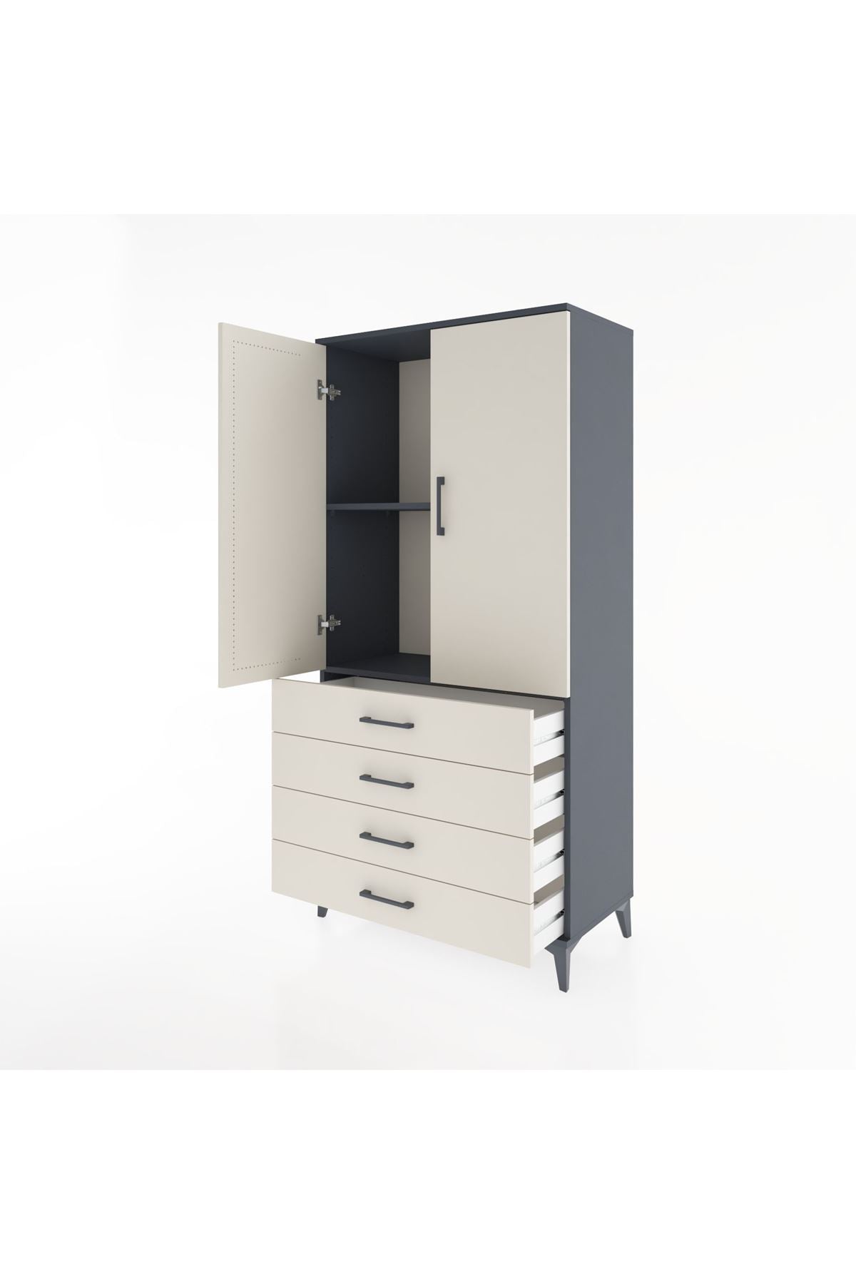 Hyperion Dolap 2 Raflı 4 Çekmeceli 2 Kapaklı 88x44x182 Antrasit-Aytaşı