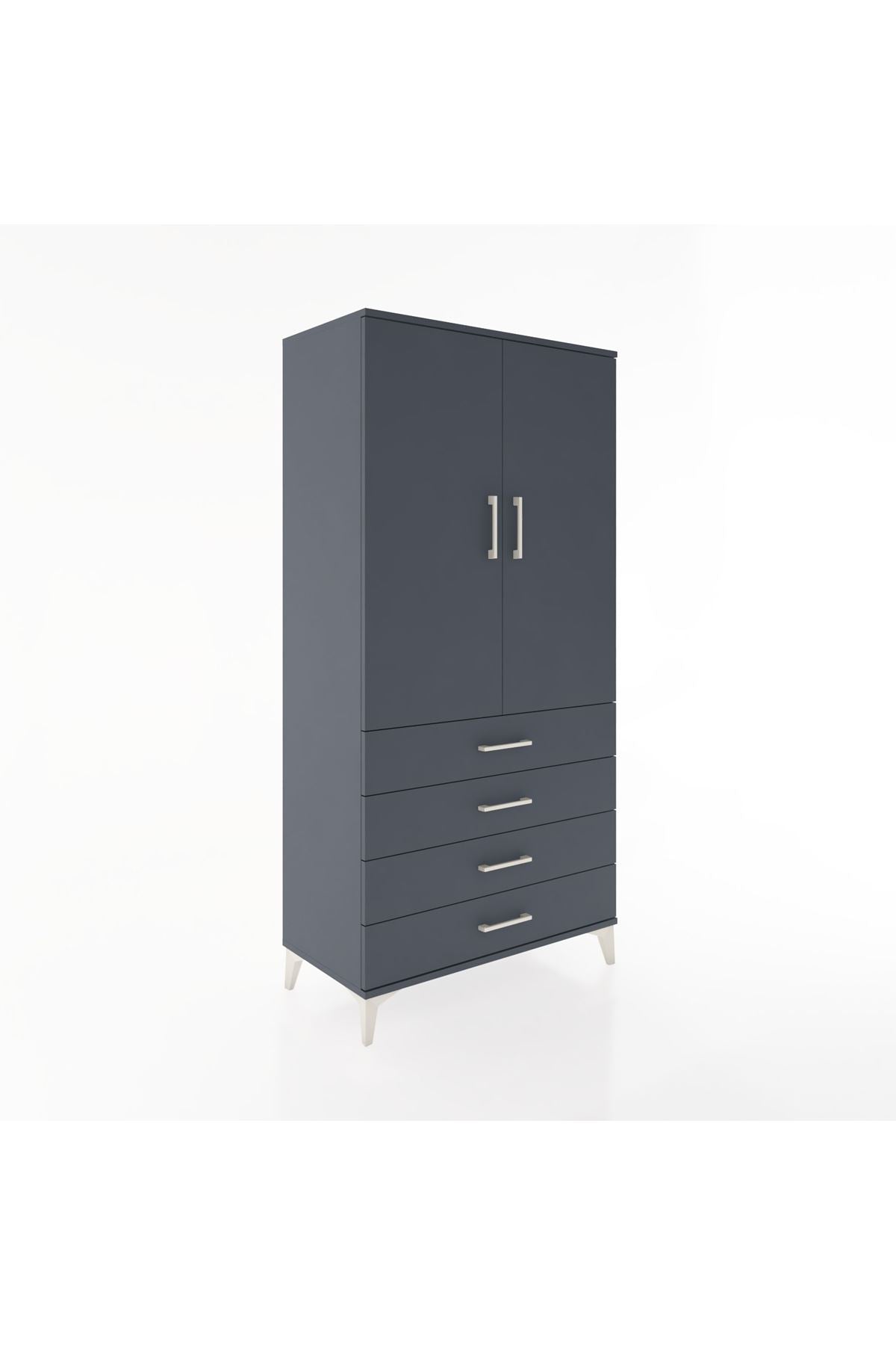 Hyperion Dolap 2 Raflı 4 Çekmeceli 2 Kapaklı 88x44x182 Antrasit-Antrasit