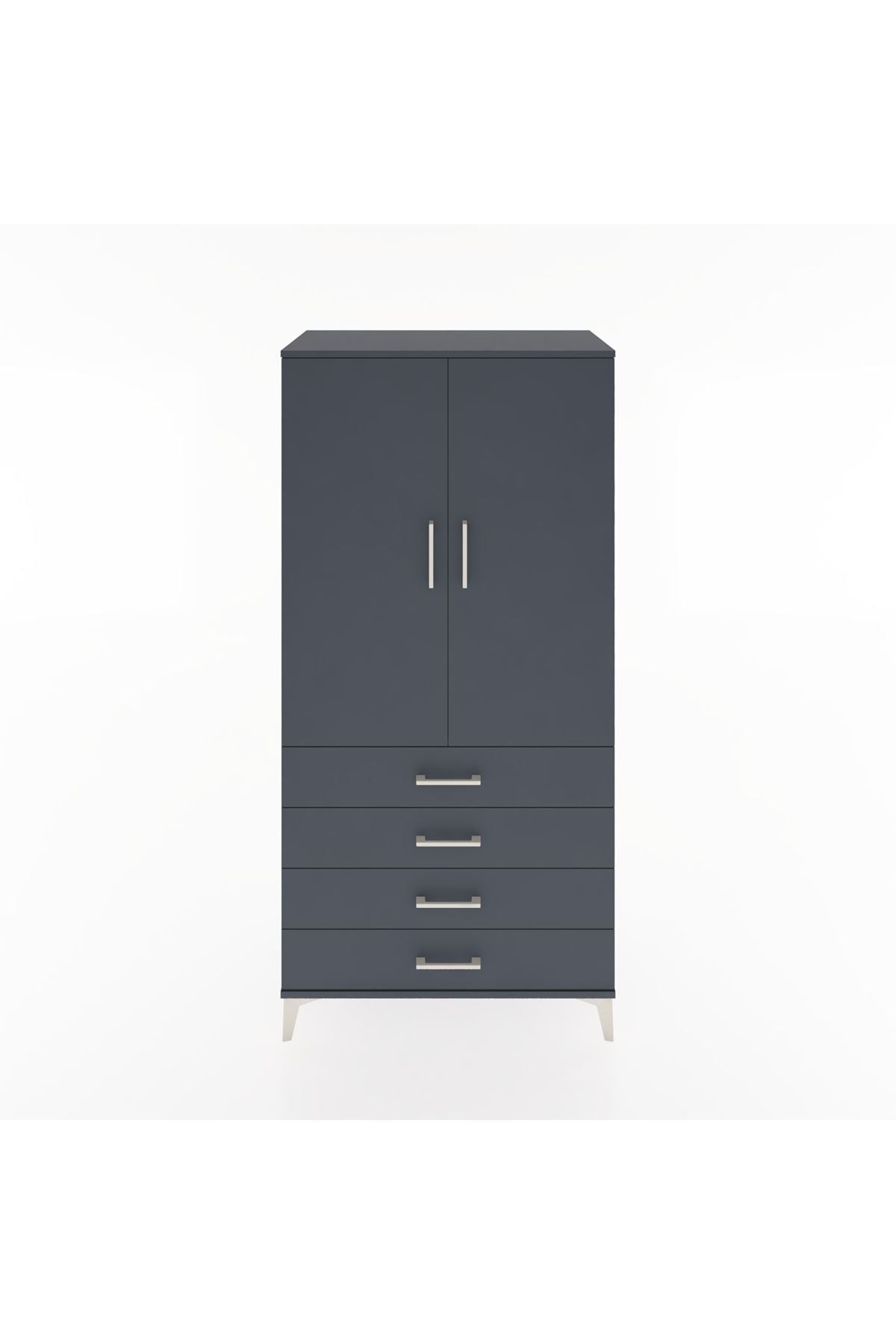 Hyperion Dolap 2 Raflı 4 Çekmeceli 2 Kapaklı 88x44x182 Antrasit-Antrasit