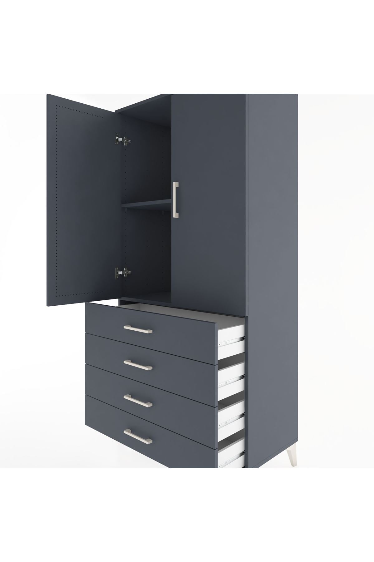 Hyperion Dolap 2 Raflı 4 Çekmeceli 2 Kapaklı 88x44x182 Antrasit-Antrasit