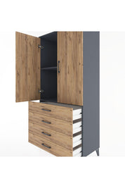 Hyperion Dolap 2 Raflı 4 Çekmeceli 2 Kapaklı 88x44x182 Antrasit-Çam