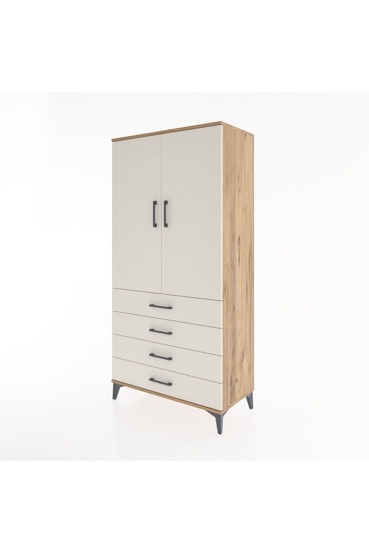 Hyperion Dolap 2 Raflı 4 Çekmeceli 2 Kapaklı 88x44x182 Çam-Aytaşı