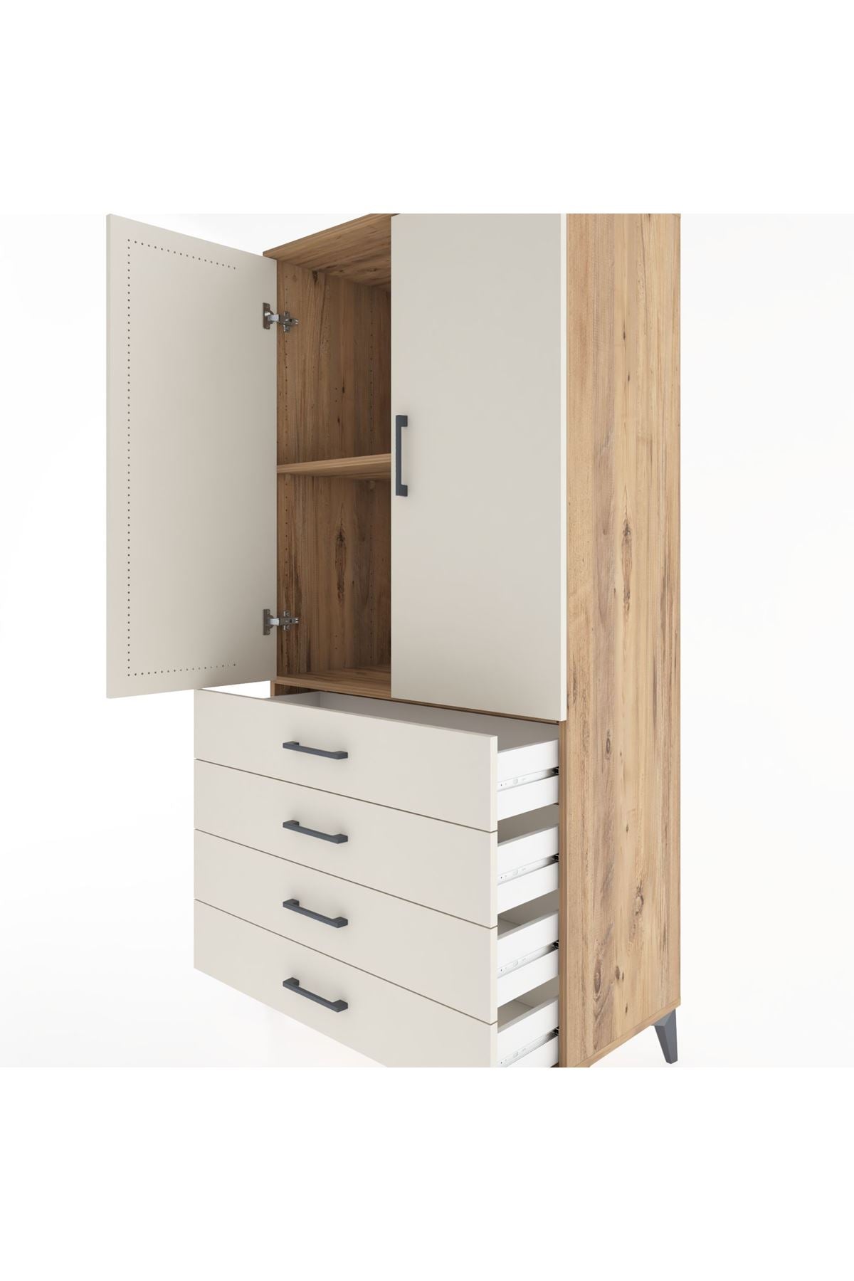 Hyperion Dolap 2 Raflı 4 Çekmeceli 2 Kapaklı 88x44x182 Çam-Aytaşı