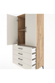 Hyperion Dolap 2 Raflı 4 Çekmeceli 2 Kapaklı 88x44x182 Çam-Aytaşı
