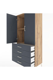 Hyperion Dolap 2 Raflı 4 Çekmeceli 2 Kapaklı 88x44x182 Çam-Antrasit