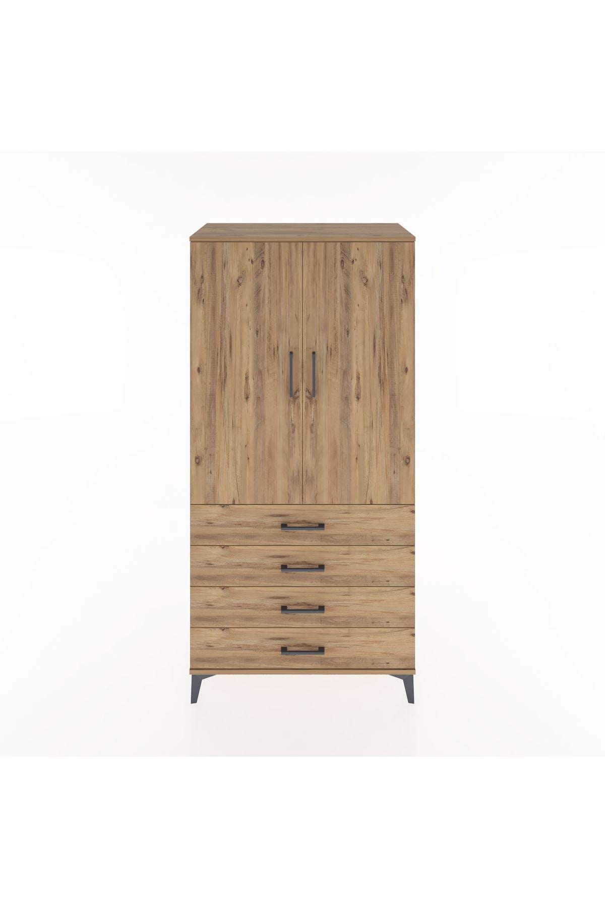 Hyperion Dolap 2 Raflı 4 Çekmeceli 2 Kapaklı 88x44x182 Çam-Çam