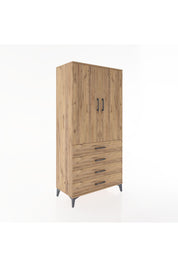 Hyperion Dolap 2 Raflı 4 Çekmeceli 2 Kapaklı 88x44x182 Çam-Çam