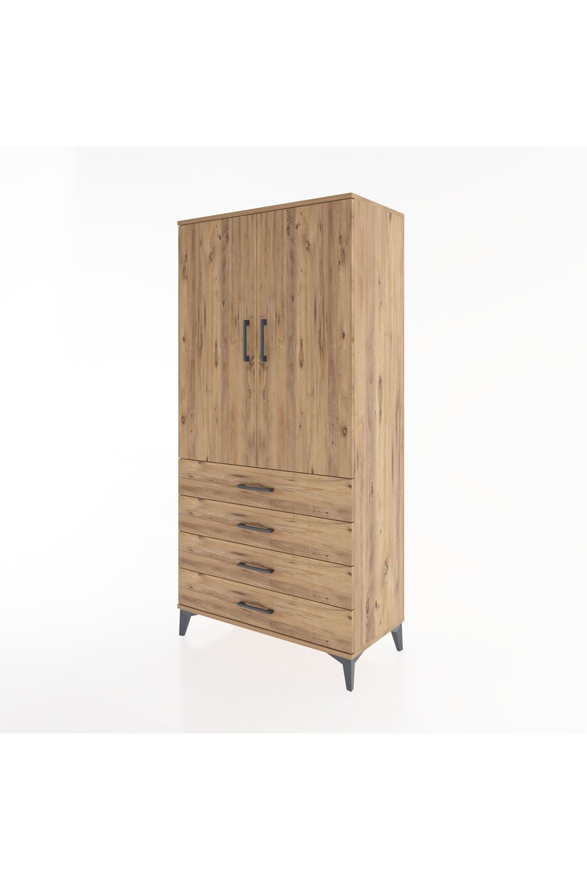 Hyperion Dolap 2 Raflı 4 Çekmeceli 2 Kapaklı 88x44x182 Çam-Çam