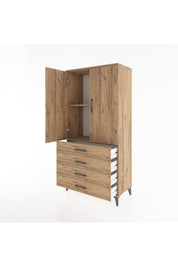 Hyperion Dolap 2 Raflı 4 Çekmeceli 2 Kapaklı 88x44x182 Çam-Çam