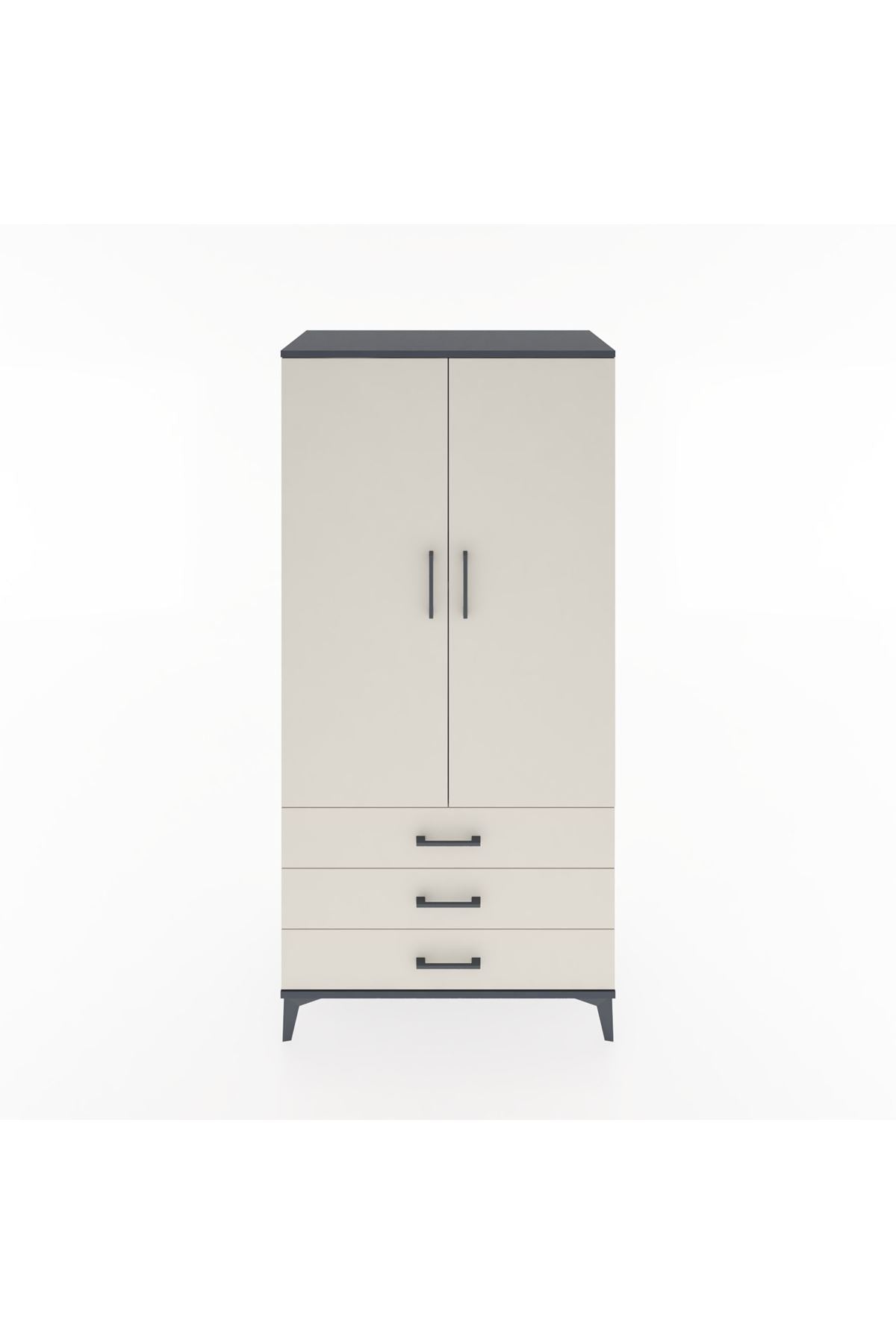 Hyperion Dolap 2 Raflı 3 Çekmeceli 2 Kapaklı 88x44x182 Antrasit-Aytaşı