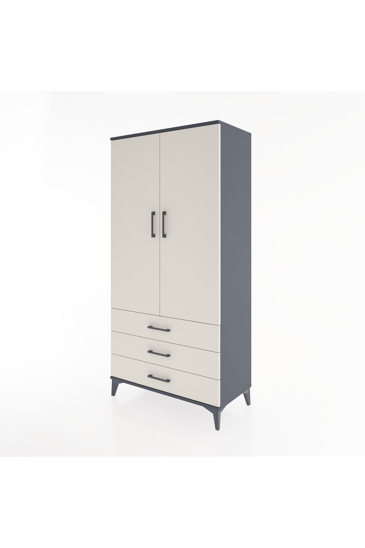 Hyperion Dolap 2 Raflı 3 Çekmeceli 2 Kapaklı 88x44x182 Antrasit-Aytaşı