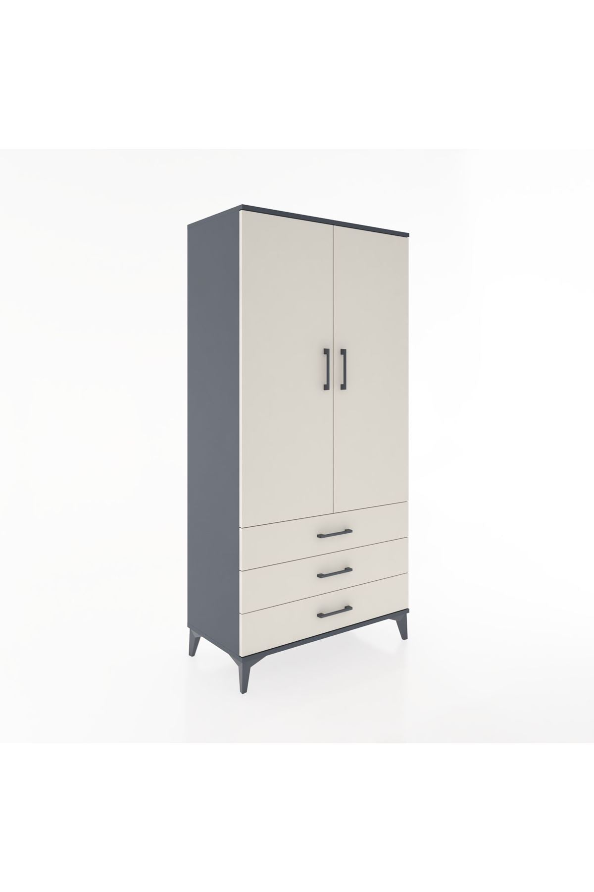 Hyperion Dolap 2 Raflı 3 Çekmeceli 2 Kapaklı 88x44x182 Antrasit-Aytaşı