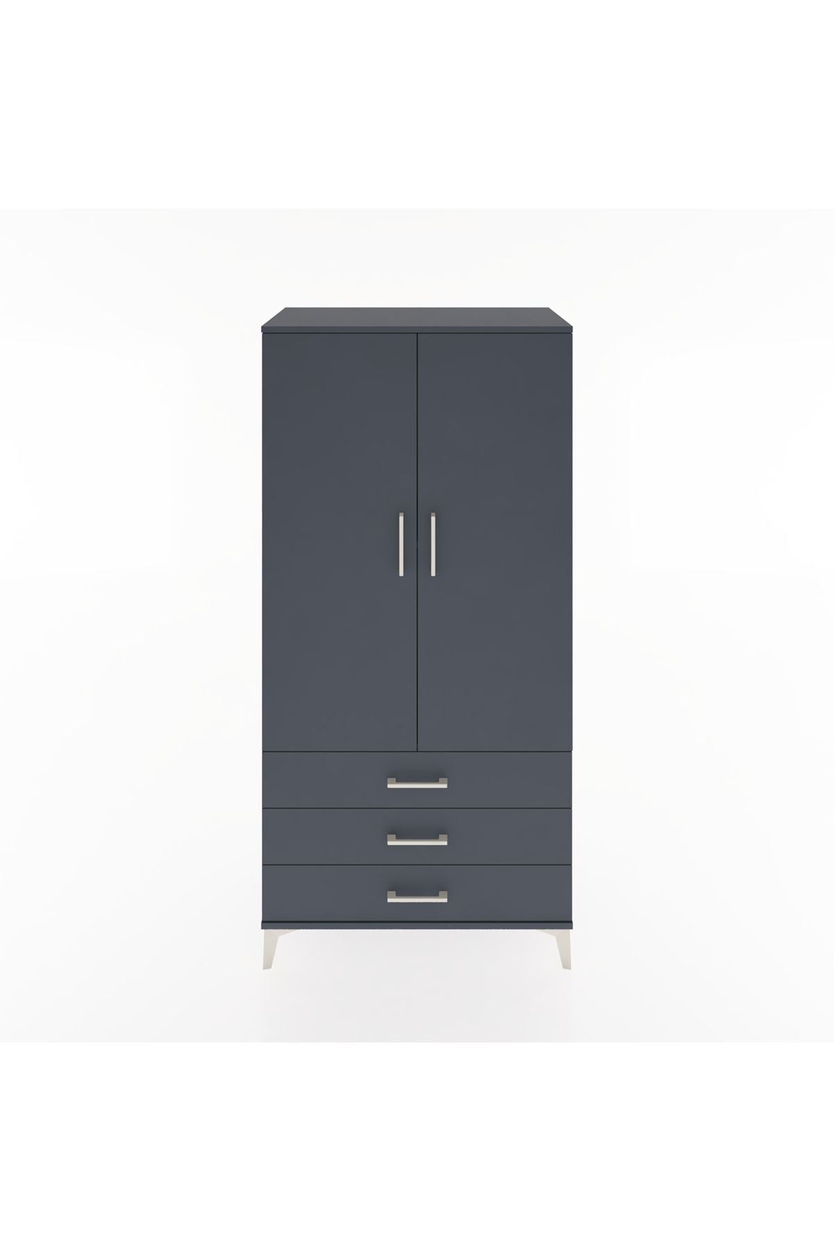 Hyperion Dolap 2 Raflı 3 Çekmeceli 2 Kapaklı 88x44x182 Antrasit-Antrasit