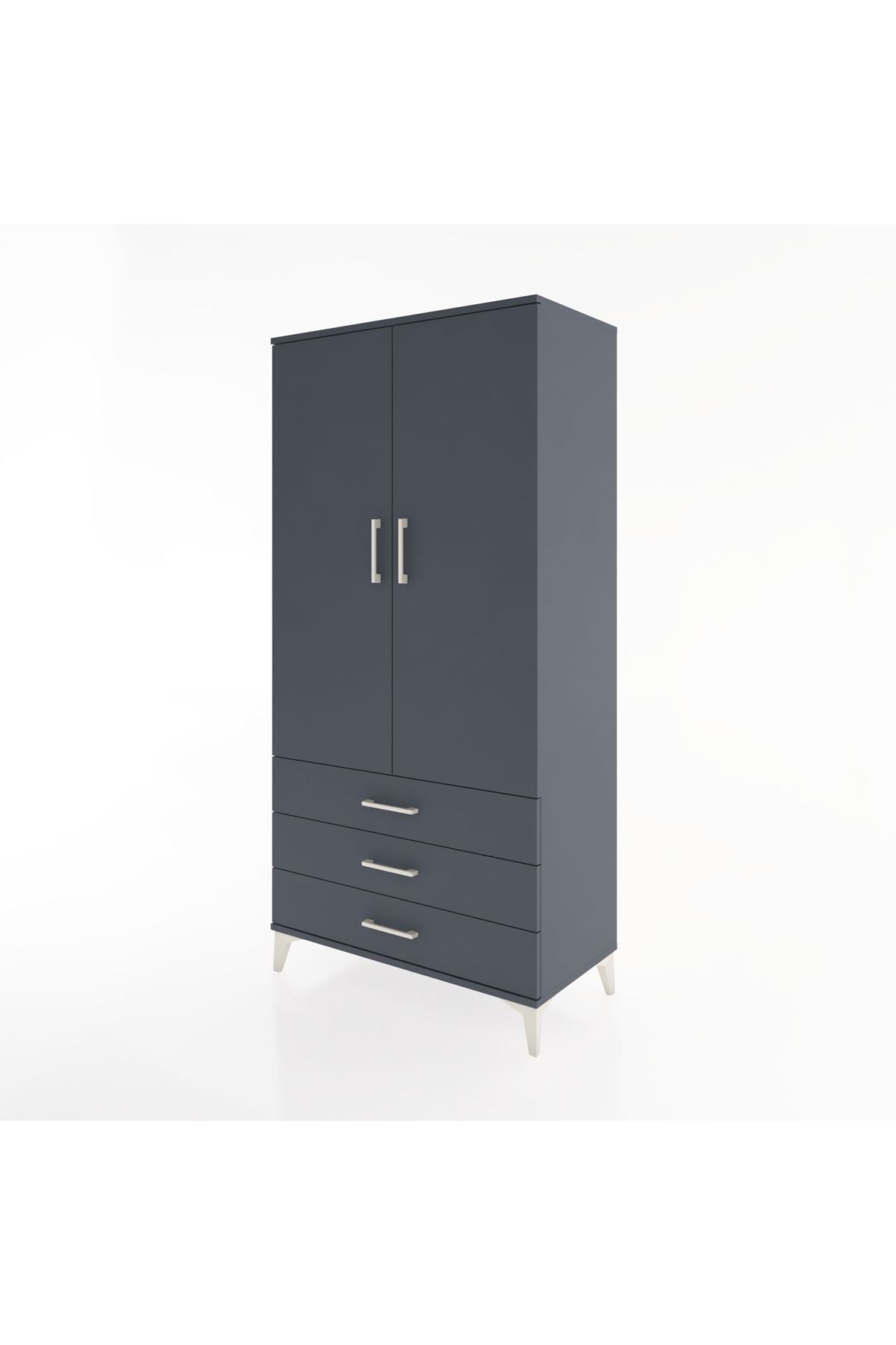 Hyperion Dolap 2 Raflı 3 Çekmeceli 2 Kapaklı 88x44x182 Antrasit-Antrasit