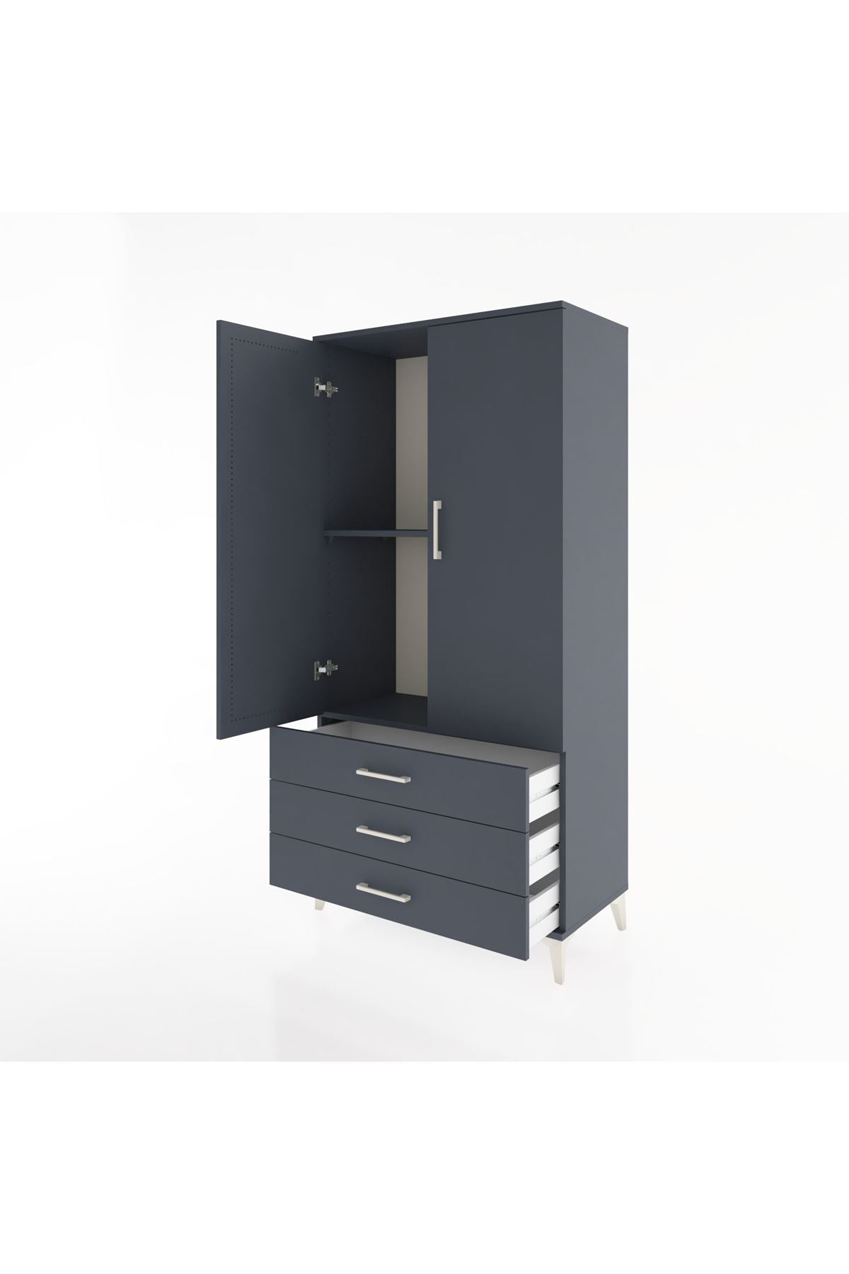 Hyperion Dolap 2 Raflı 3 Çekmeceli 2 Kapaklı 88x44x182 Antrasit-Antrasit