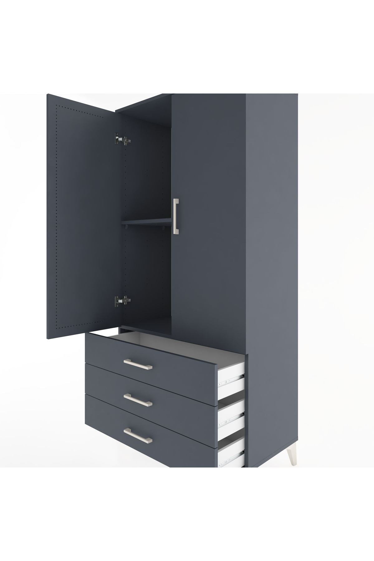 Hyperion Dolap 2 Raflı 3 Çekmeceli 2 Kapaklı 88x44x182 Antrasit-Antrasit