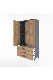 Hyperion Dolap 2 Raflı 3 Çekmeceli 2 Kapaklı 88x44x182 Antrasit-Çam