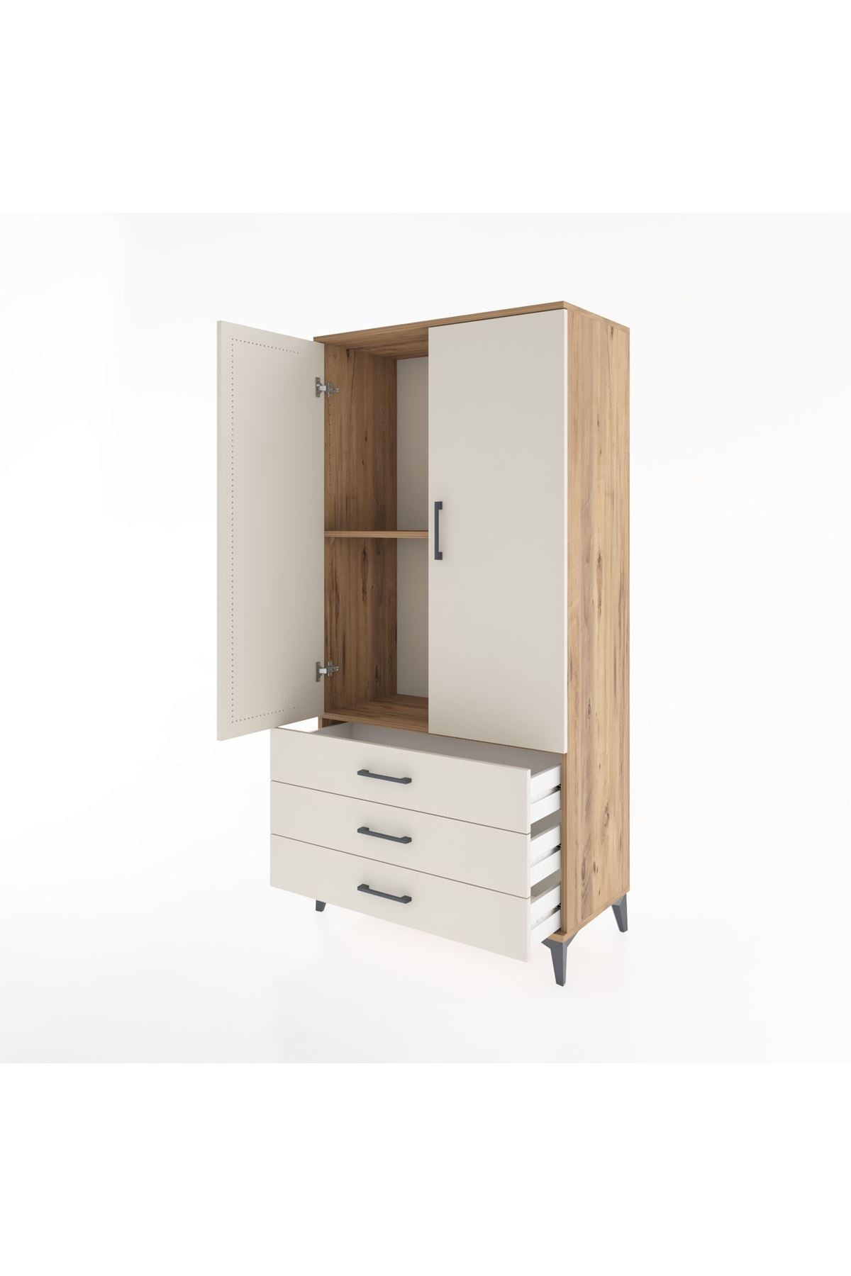 Hyperion Dolap 2 Raflı 3 Çekmeceli 2 Kapaklı 88x44x182 Çam-Aytaşı