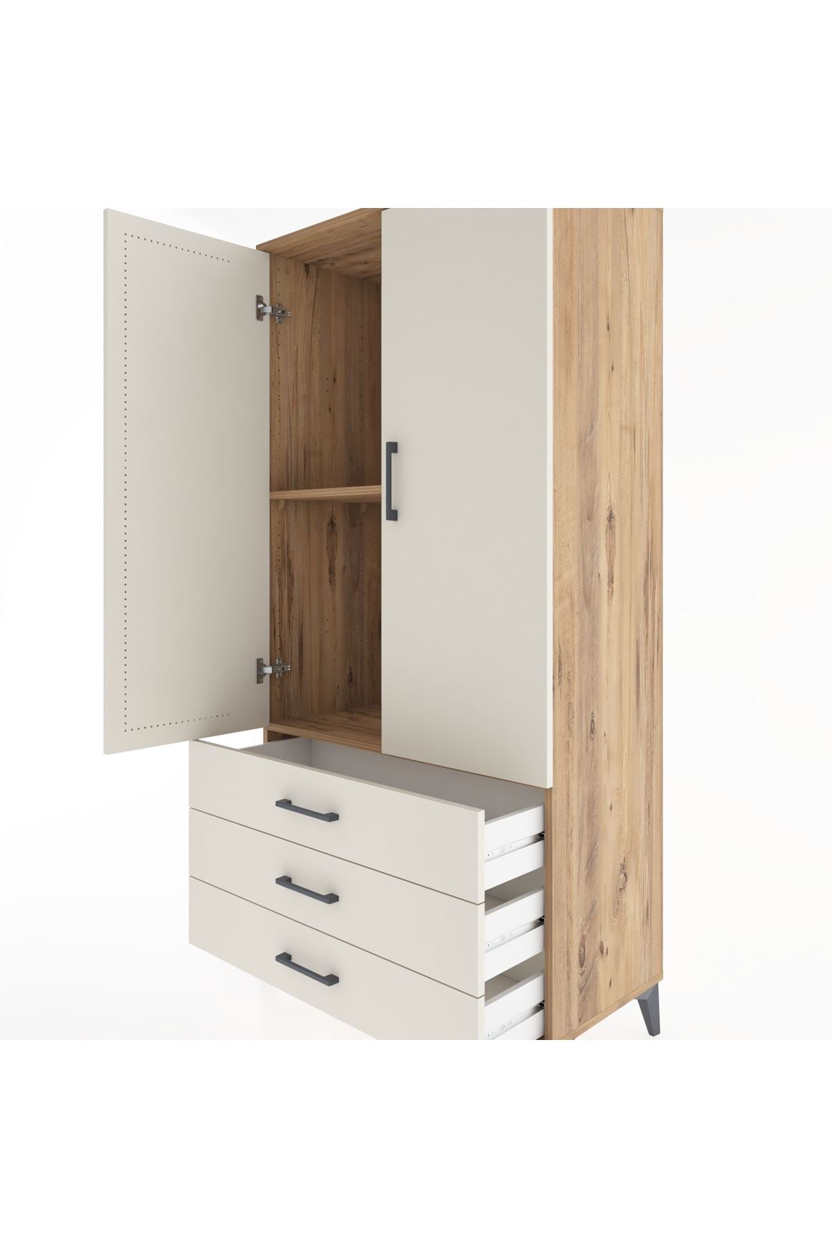 Hyperion Dolap 2 Raflı 3 Çekmeceli 2 Kapaklı 88x44x182 Çam-Aytaşı