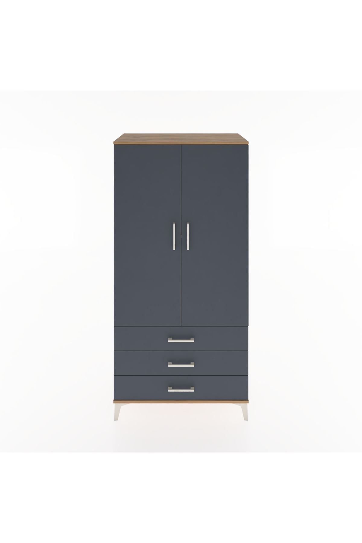 Hyperion Dolap 2 Raflı 3 Çekmeceli 2 Kapaklı 88x44x182 Çam-Antrasit