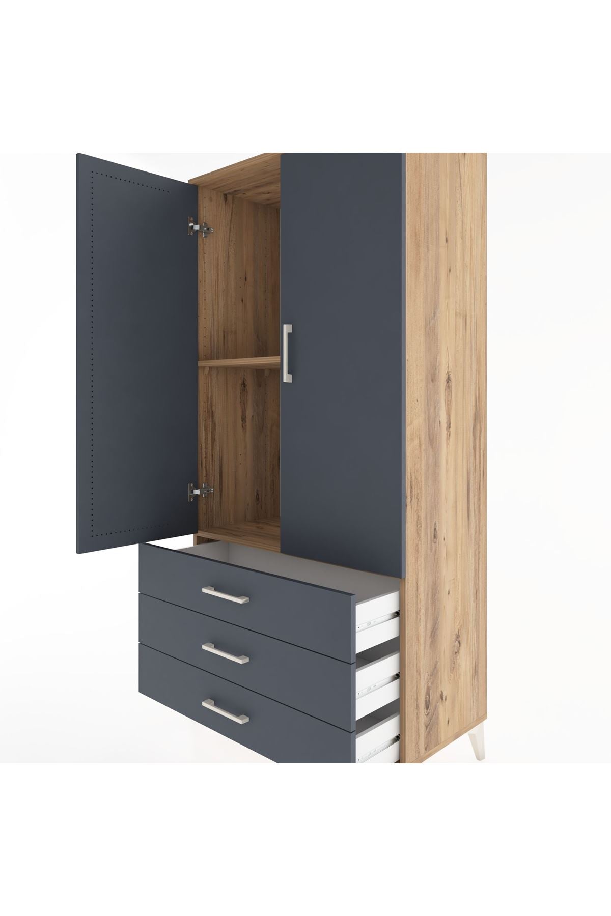 Hyperion Dolap 2 Raflı 3 Çekmeceli 2 Kapaklı 88x44x182 Çam-Antrasit