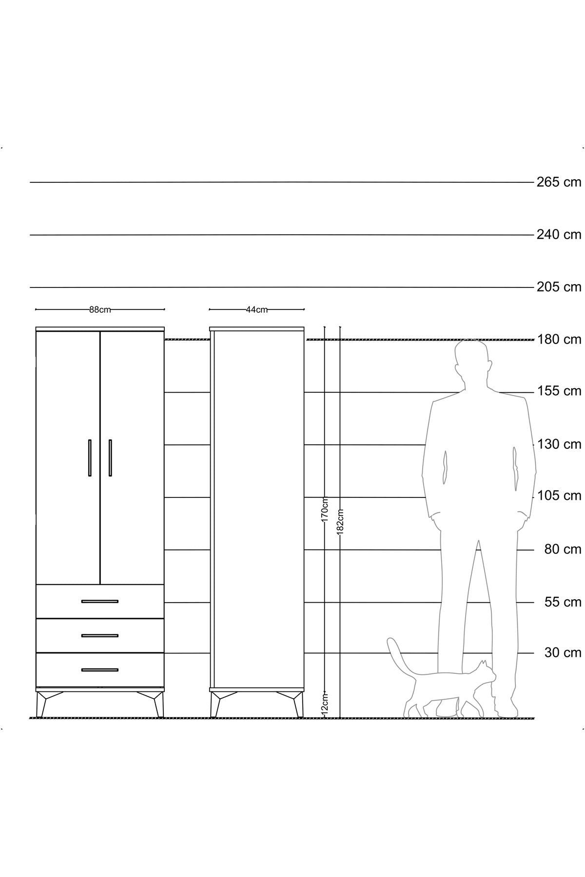 Hyperion Dolap 2 Raflı 3 Çekmeceli 2 Kapaklı 88x44x182 Çam-Antrasit