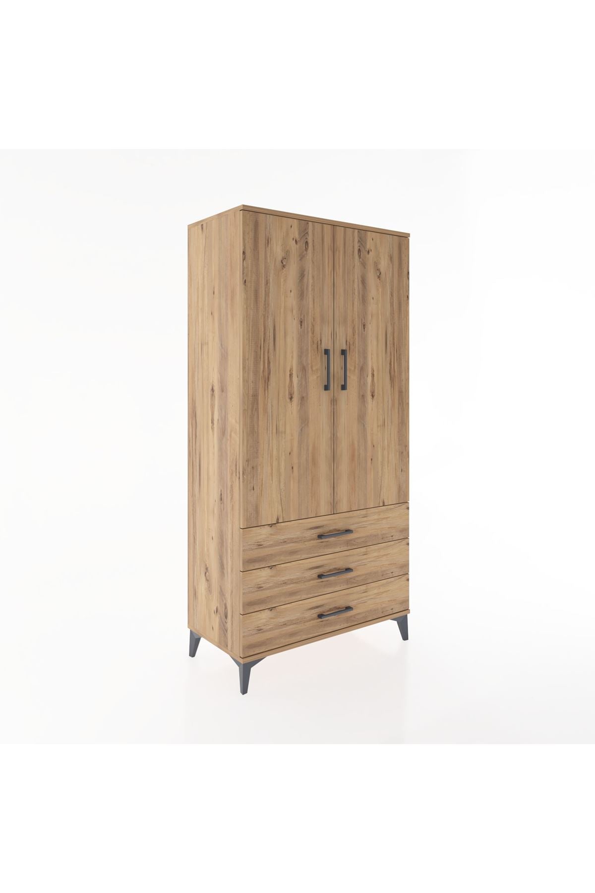 Hyperion Dolap 2 Raflı 3 Çekmeceli 2 Kapaklı 88x44x182 Çam-Çam