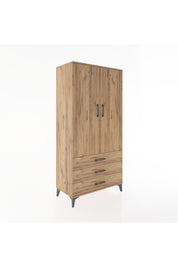 Hyperion Dolap 2 Raflı 3 Çekmeceli 2 Kapaklı 88x44x182 Çam-Çam