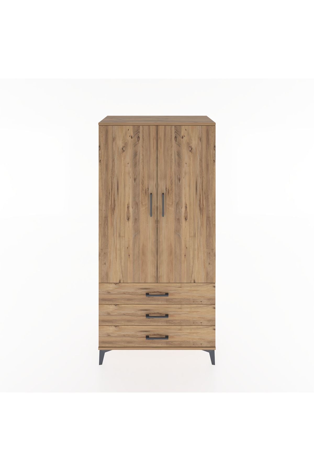 Hyperion Dolap 2 Raflı 3 Çekmeceli 2 Kapaklı 88x44x182 Çam-Çam