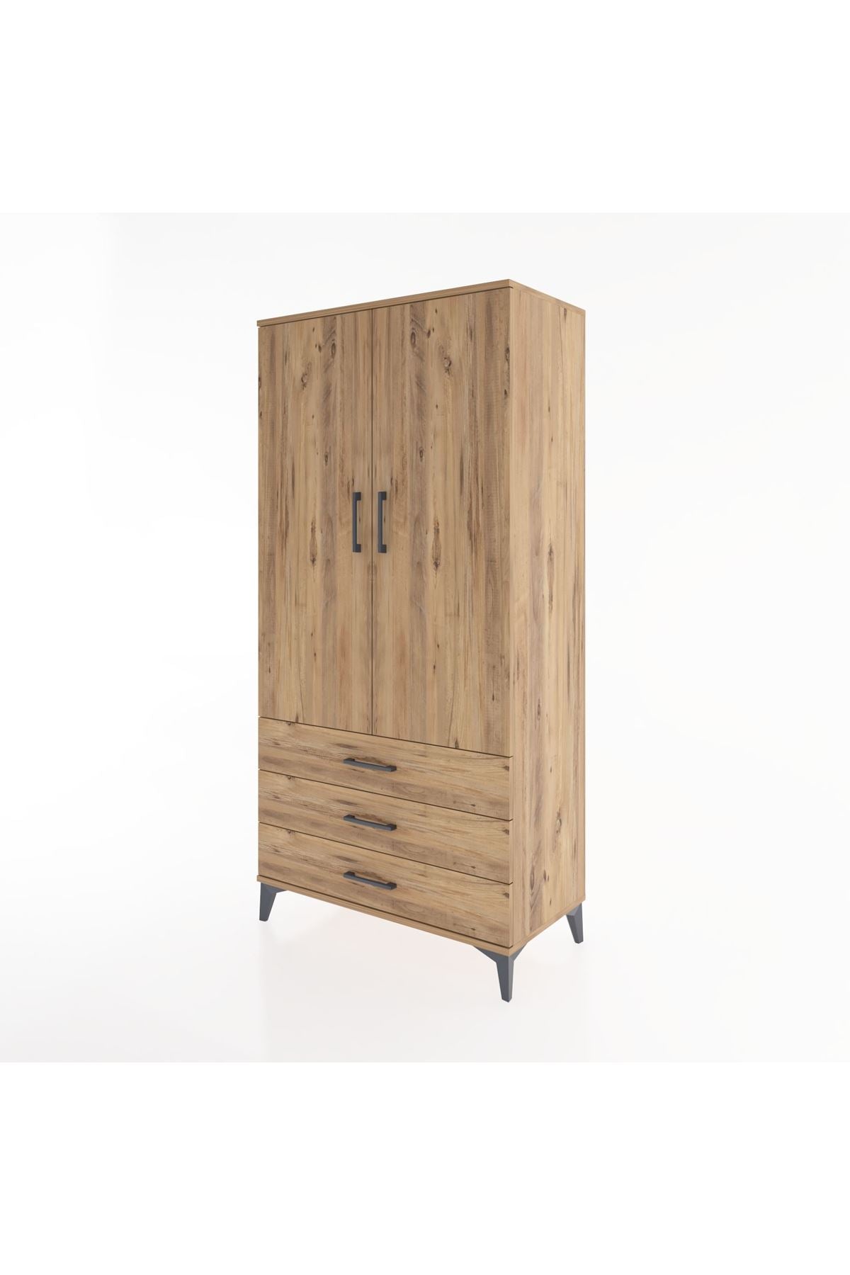 Hyperion Dolap 2 Raflı 3 Çekmeceli 2 Kapaklı 88x44x182 Çam-Çam