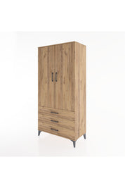 Hyperion Dolap 2 Raflı 3 Çekmeceli 2 Kapaklı 88x44x182 Çam-Çam