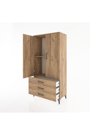 Hyperion Dolap 2 Raflı 3 Çekmeceli 2 Kapaklı 88x44x182 Çam-Çam