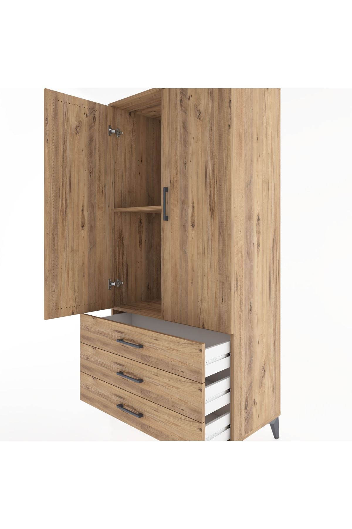 Hyperion Dolap 2 Raflı 3 Çekmeceli 2 Kapaklı 88x44x182 Çam-Çam