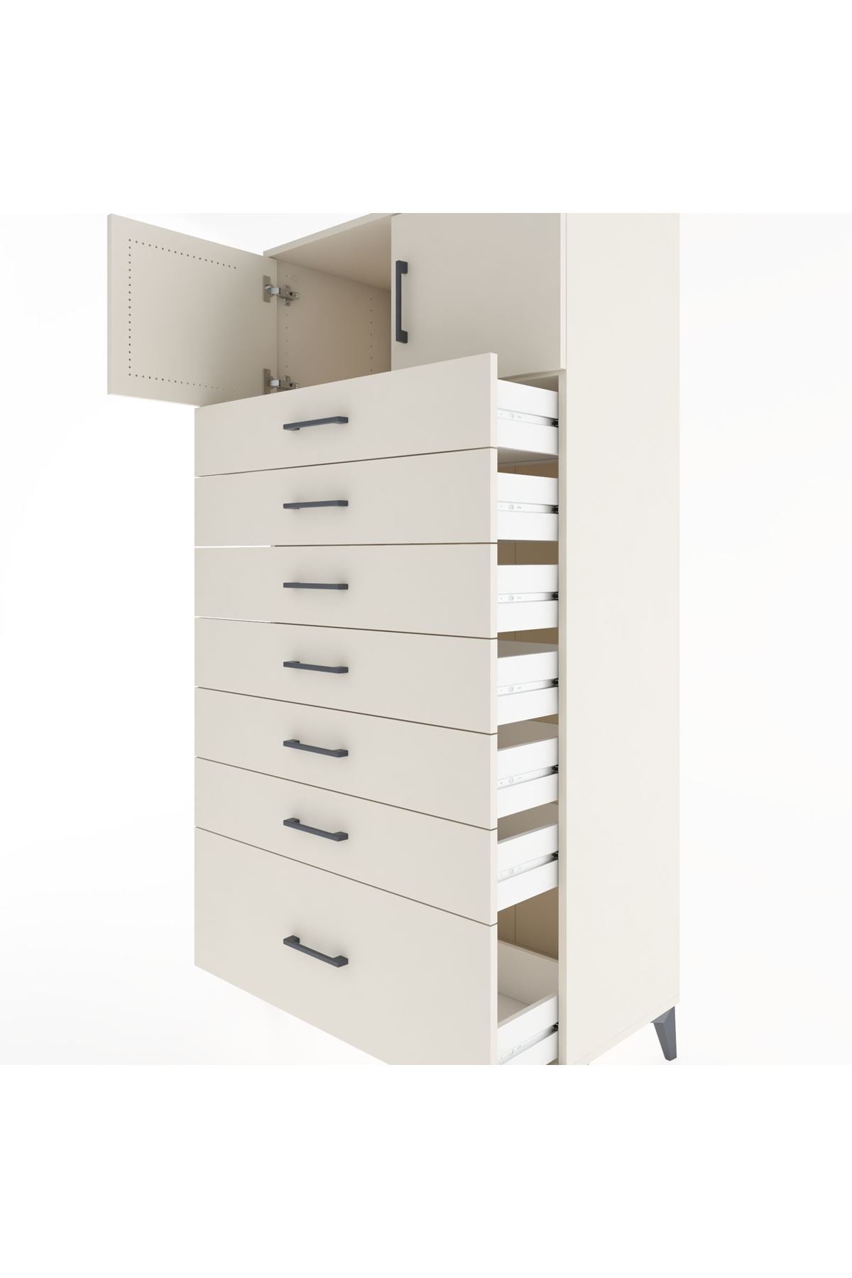 Hyperion Dolap Tek Raflı 7 Çekmeceli 2 Kapaklı 88x44x182 - S57M010V1B