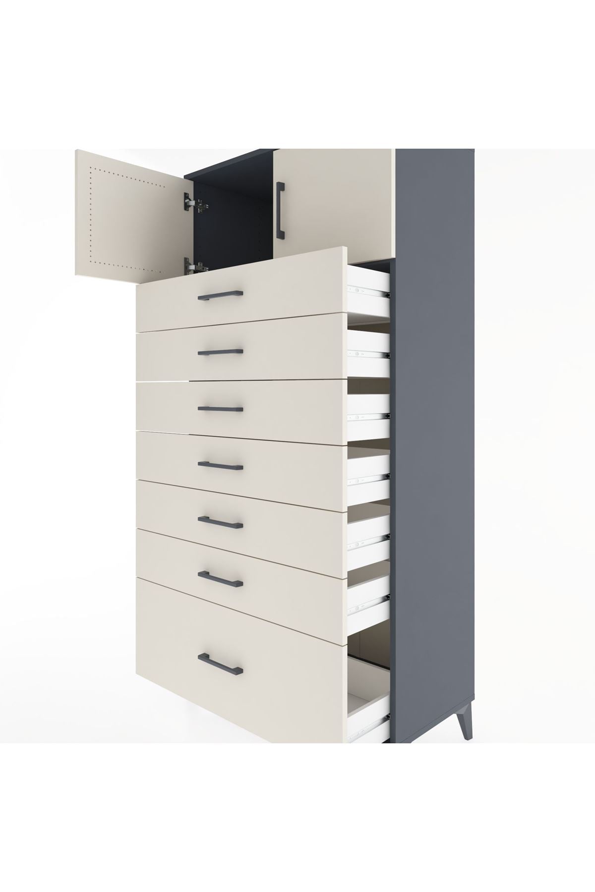 Hyperion Dolap Tek Raflı 7 Çekmeceli 2 Kapaklı 88x44x182 - S57M010V4B