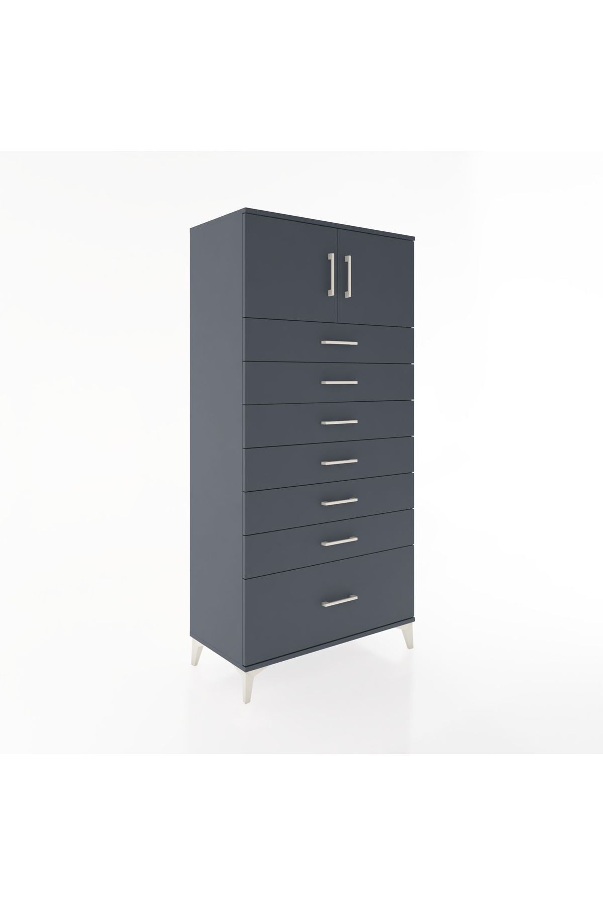 Hyperion Dolap Tek Raflı 7 Çekmeceli 2 Kapaklı 88x44x182 - S57M010V5B