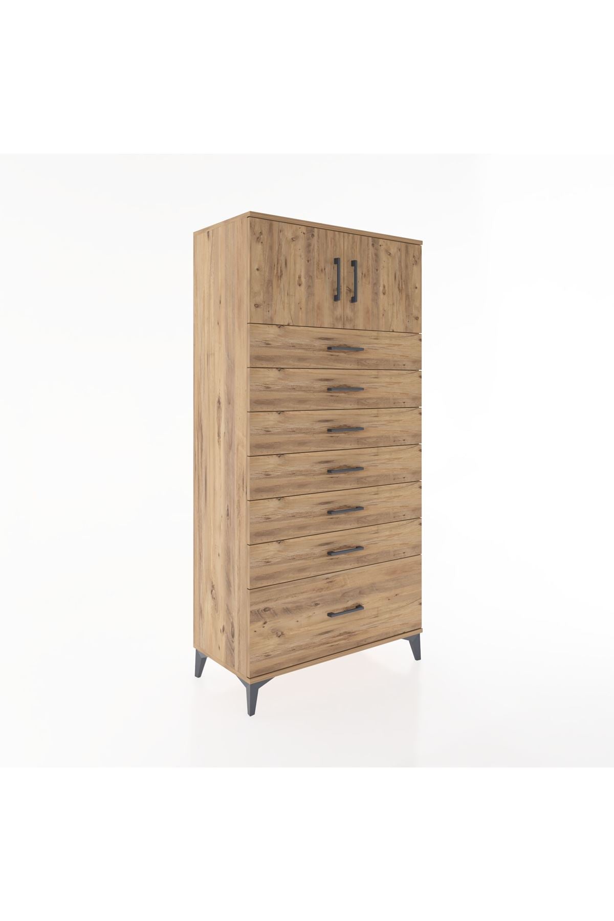 Hyperion Dolap Tek Raflı 7 Çekmeceli 2 Kapaklı 88x44x182 - S57M010V9B