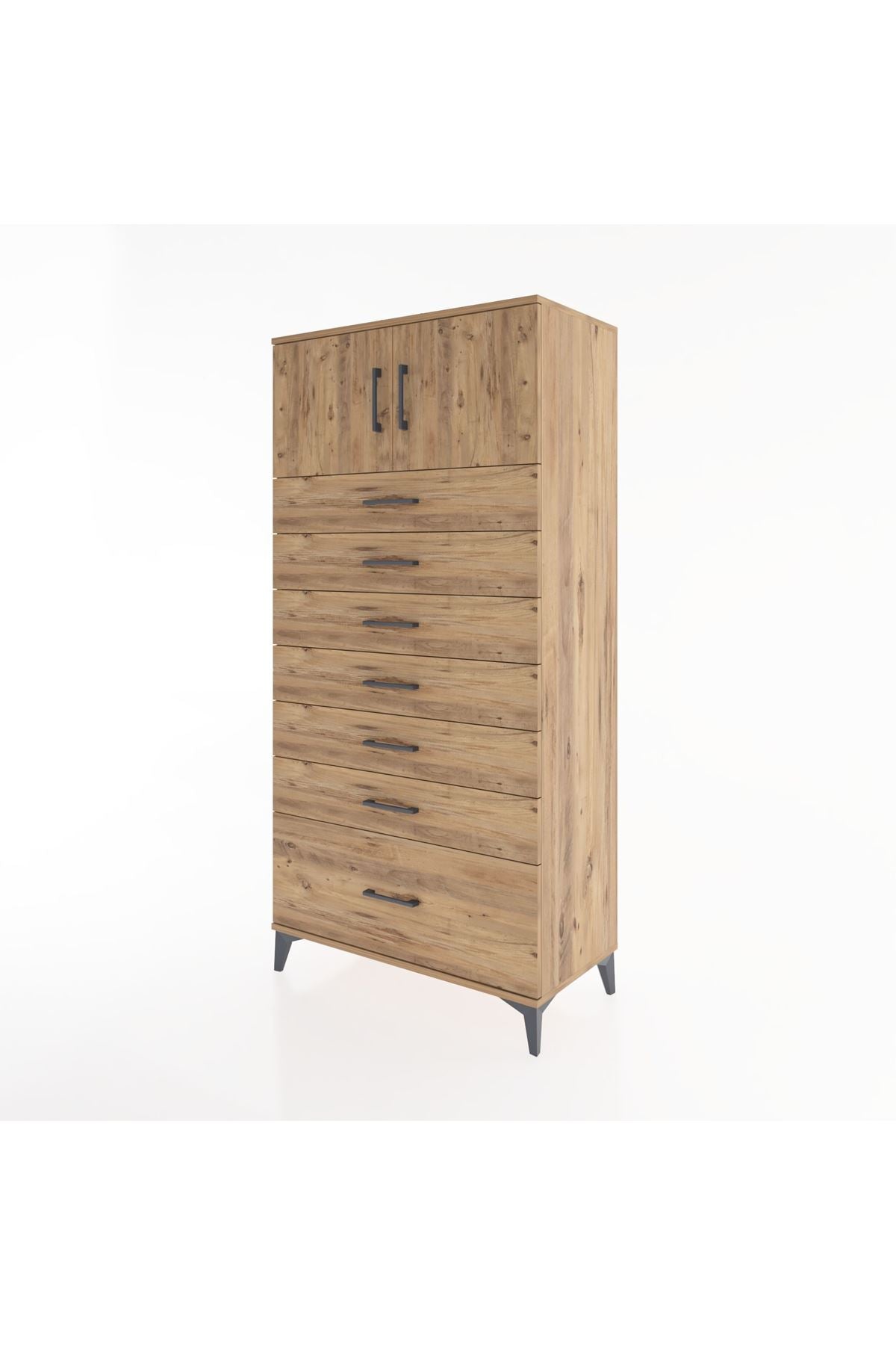 Hyperion Dolap Tek Raflı 7 Çekmeceli 2 Kapaklı 88x44x182 - S57M010V9B