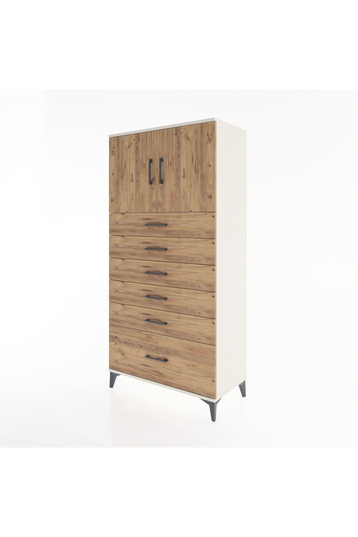 Hyperion Dolap Tek Raflı 6 Çekmeceli 2 Kapaklı 88x44x182 - S57M011V3B