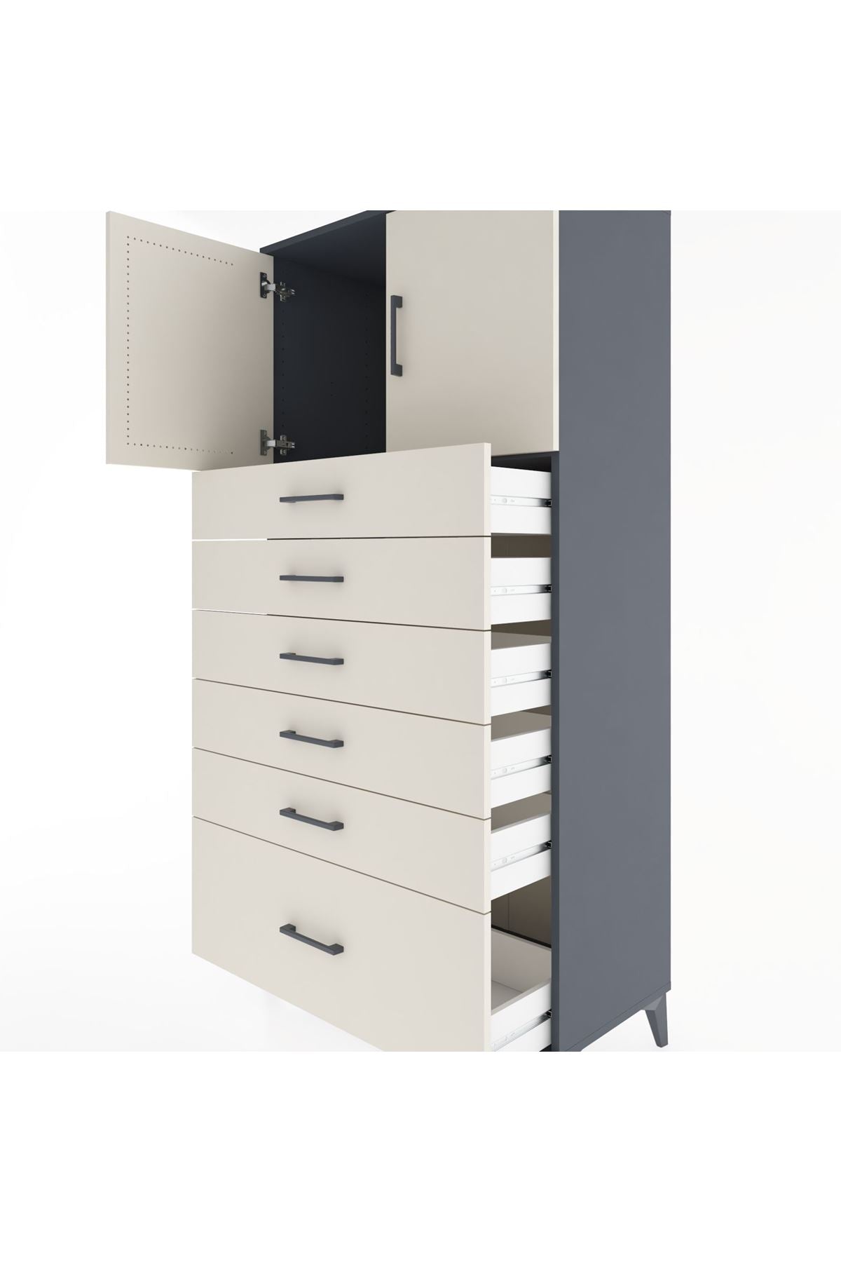 Hyperion Dolap Tek Raflı 6 Çekmeceli 2 Kapaklı 88x44x182 - S57M011V4B