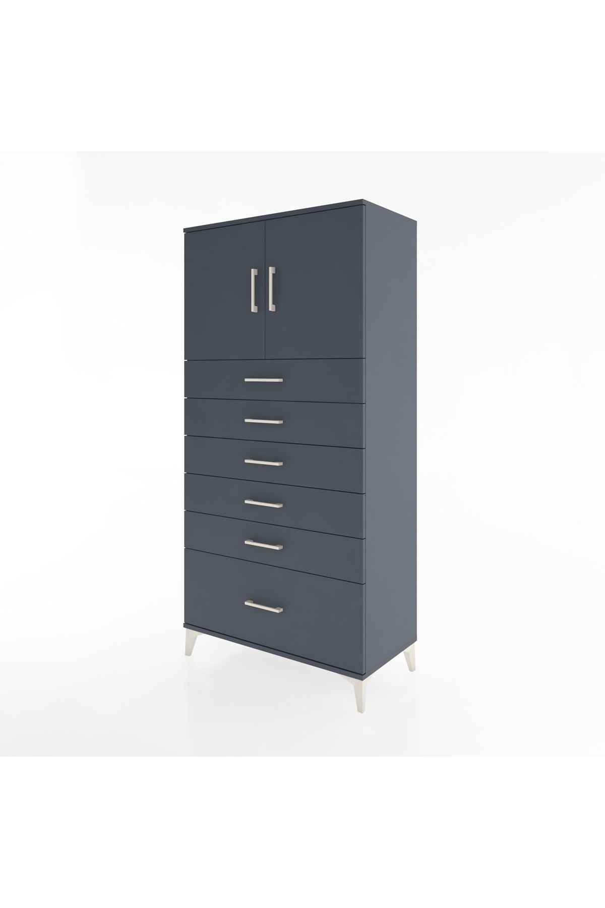 Hyperion Dolap Tek Raflı 6 Çekmeceli 2 Kapaklı 88x44x182 - S57M011V5B
