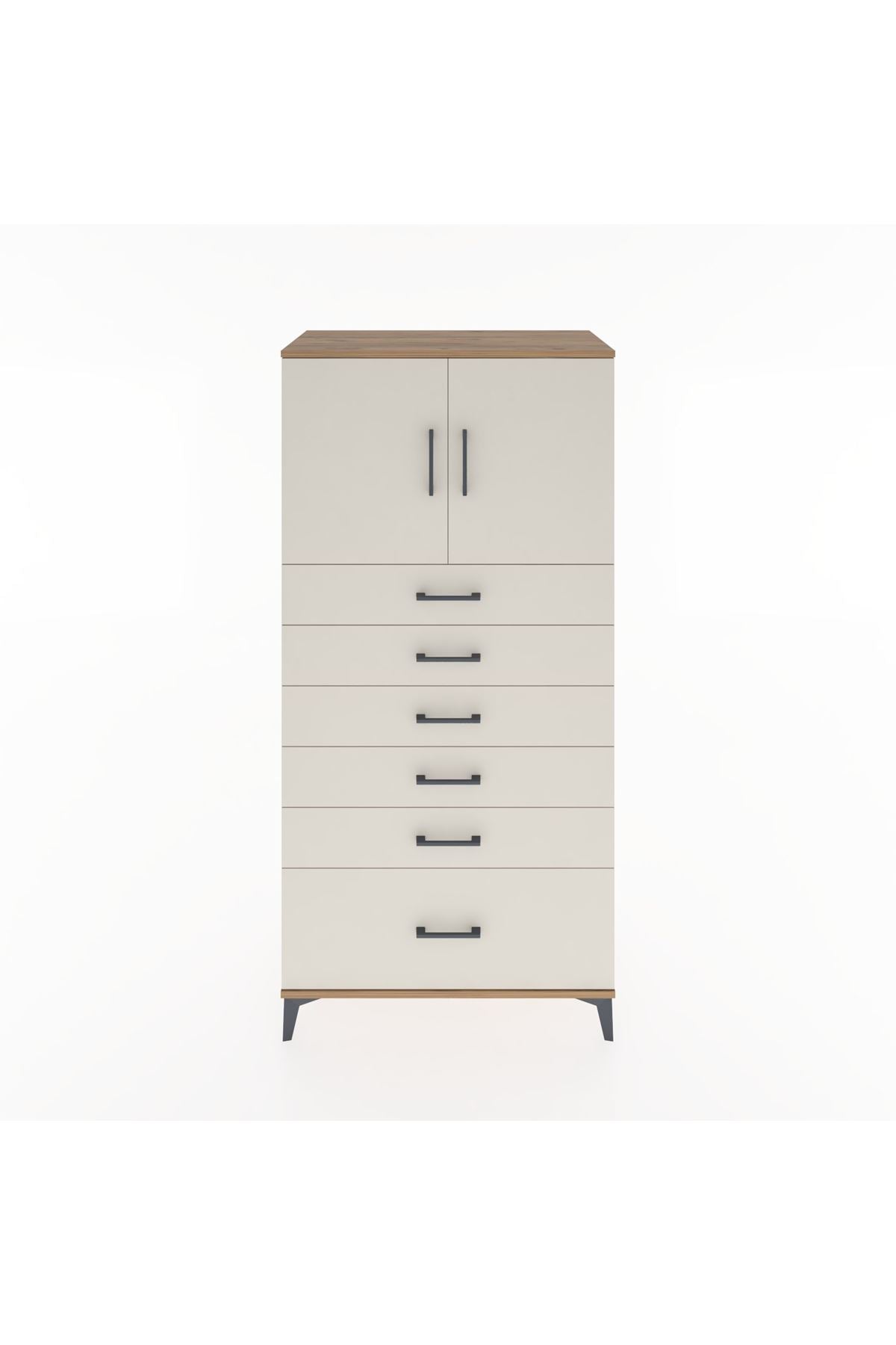 Hyperion Dolap Tek Raflı 6 Çekmeceli 2 Kapaklı 88x44x182 - S57M011V7B