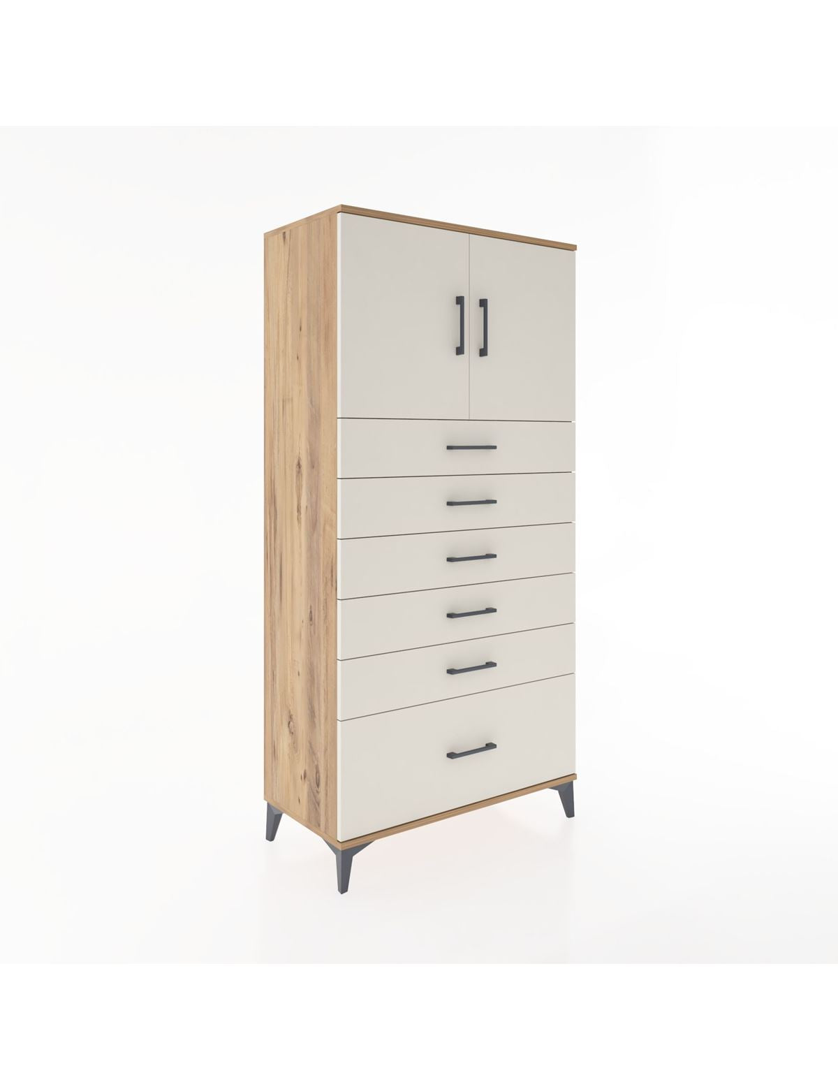 Hyperion Dolap Tek Raflı 6 Çekmeceli 2 Kapaklı 88x44x182 - S57M011V7B