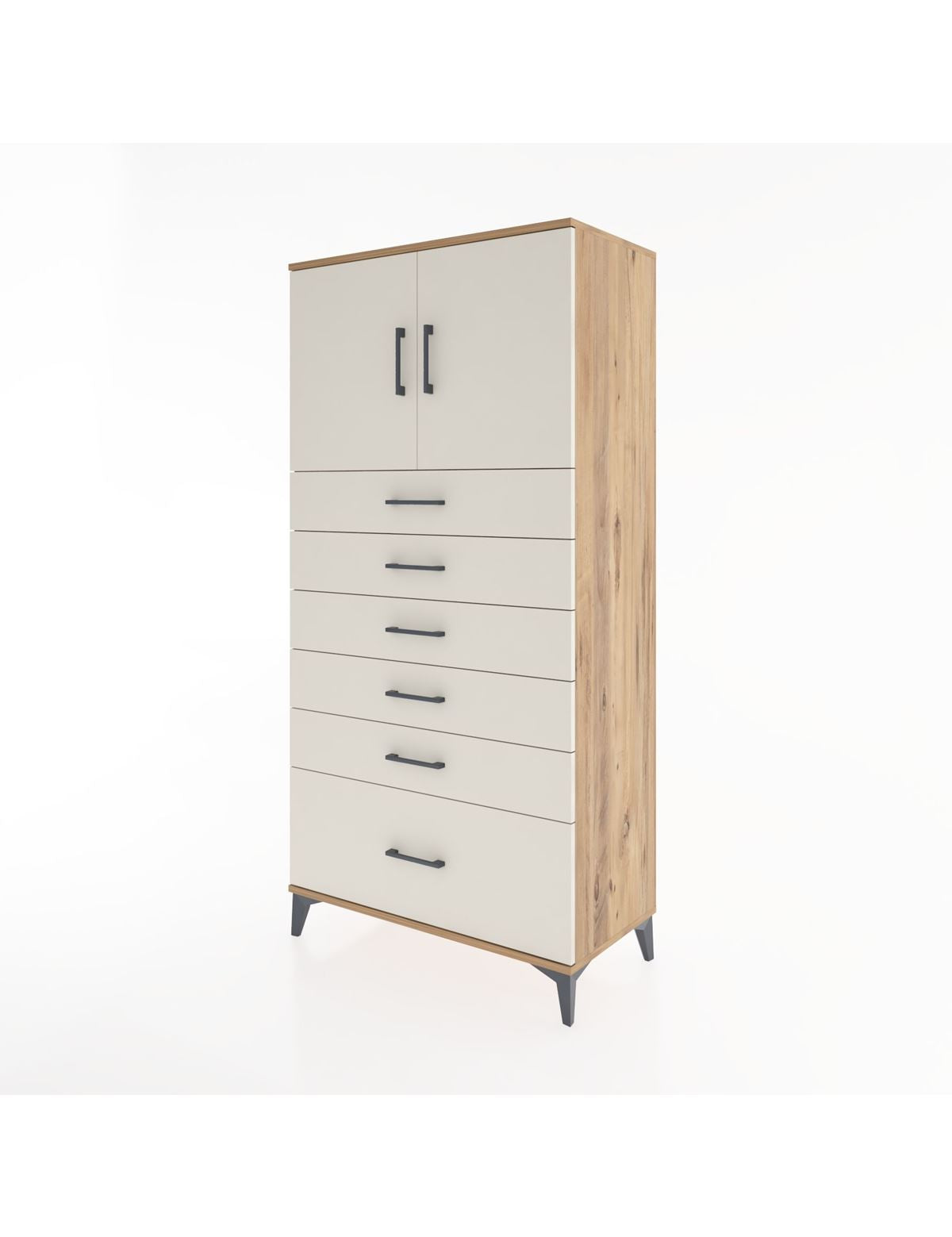 Hyperion Dolap Tek Raflı 6 Çekmeceli 2 Kapaklı 88x44x182 - S57M011V7B