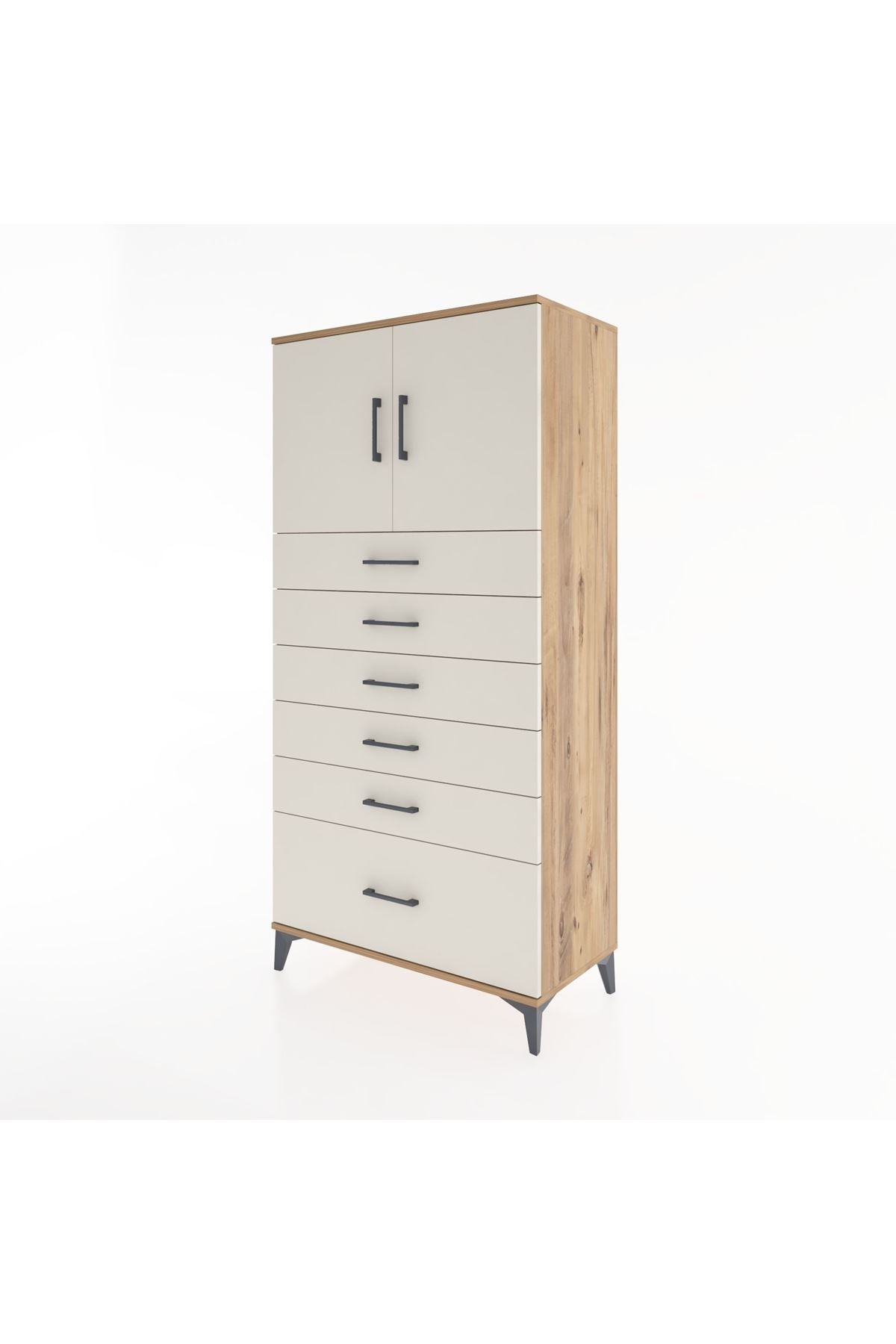 Hyperion Dolap Tek Raflı 6 Çekmeceli 2 Kapaklı 88x44x182 - S57M011V7B