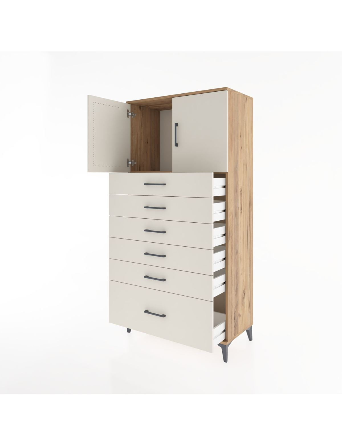 Hyperion Dolap Tek Raflı 6 Çekmeceli 2 Kapaklı 88x44x182 - S57M011V7B